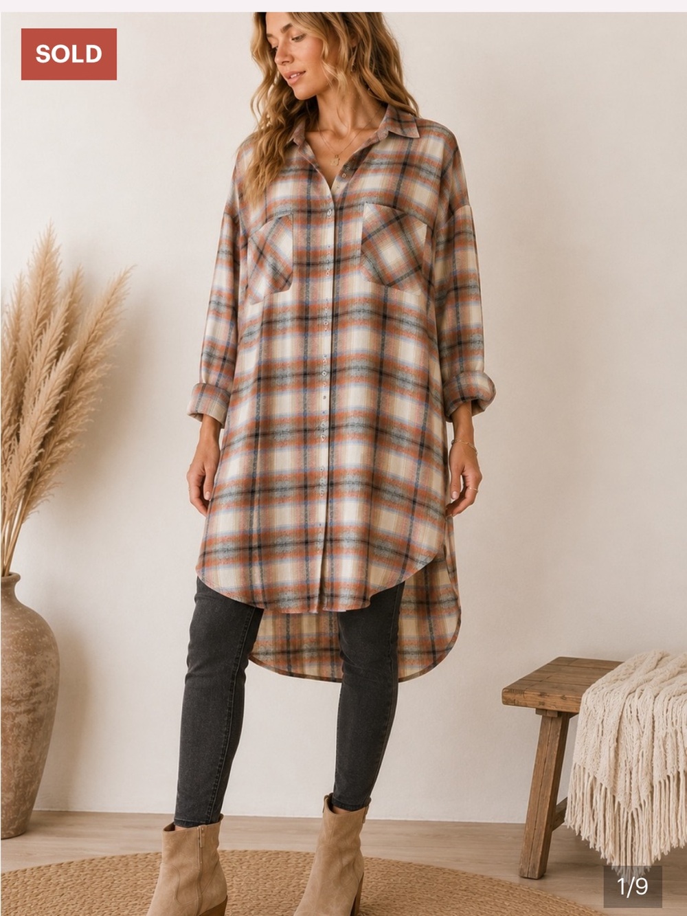 🍂 TALULAH Oversized Plaid Shirt Dress Tunic Shacket Size M